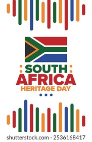 South Africa Heritage Day. Happy holiday. Celebrate culture and traditions of nation. South African flag. Poster with illustration. Pattern design. Vector