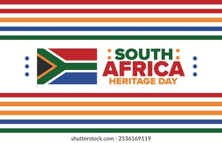 South Africa Heritage Day. Happy holiday. Celebrate culture and traditions of nation. South African flag. Poster with illustration. Pattern design. Vector