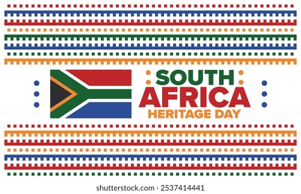 South Africa Heritage Day. Happy holiday. Celebrate culture and traditions of nation. South African flag. Poster with illustration. Pattern design. Vector