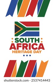 South Africa Heritage Day. Happy holiday. Celebrate culture and traditions of nation. South African flag. Poster with illustration. Pattern design. Vector