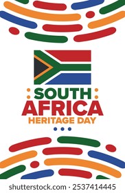 South Africa Heritage Day. Happy holiday. Celebrate culture and traditions of nation. South African flag. Poster with illustration. Pattern design. Vector