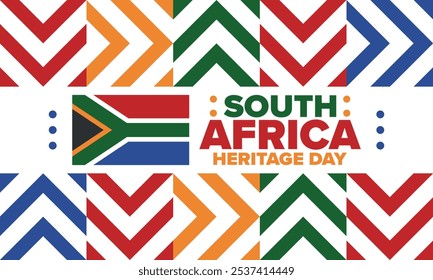 South Africa Heritage Day. Happy holiday. Celebrate culture and traditions of nation. South African flag. Poster with illustration. Pattern design. Vector