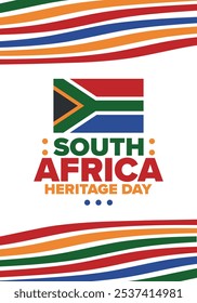 South Africa Heritage Day. Happy holiday. Celebrate culture and traditions of nation. South African flag. Poster with illustration. Pattern design. Vector