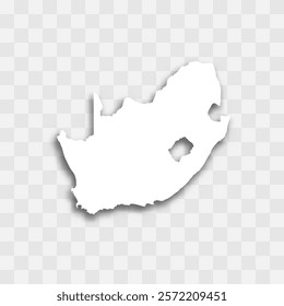 South Africa high detailed vector representation of country silhouette. White color on transparent background with dropped shadow. For educational, decorative, or informational use.