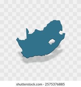 South Africa high detailed vector representation of country silhouette. 3D map on transparent background with dropped shadow. For educational, decorative, or informational use.