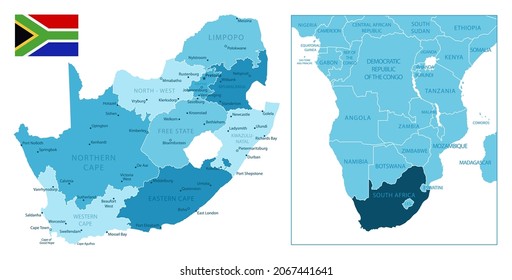 South Africa - highly detailed blue map. Vector illustration