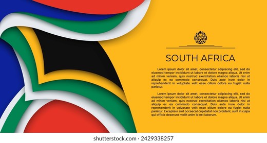 South Africa horizontal banner with abstract national flag elements on a yellow background with Protea flower logo. Vector image. Copy space for text