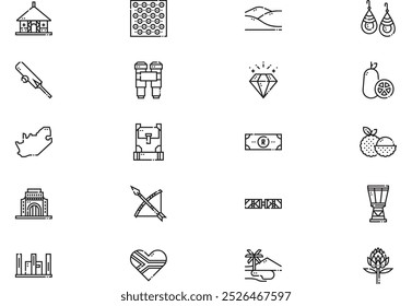 South africa icons collection is a vector illustration with editable stroke.