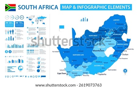 South Africa Infographic Map with Data Visualization Elements - Vector Map of South African Republic