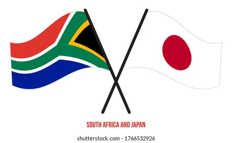 South Africa and Japan Flags Crossed And Waving Flat Style. Official Proportion. Correct Colors.