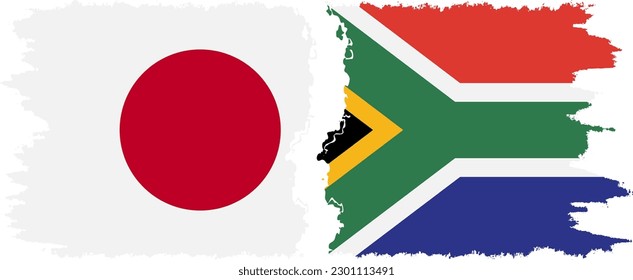 South Africa and Japan grunge flags connection, vector