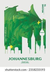 South Africa Johannesburg city abstract poster with skyline landscape and landmarks. Travel african vector modern illustration