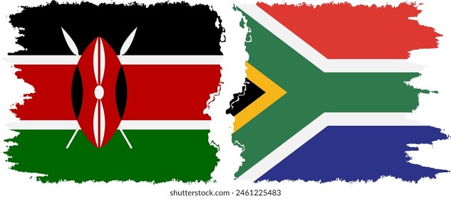 South Africa and Kenya grunge flags connection, vector