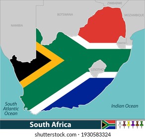 South Africa with large cities and neighbouring countries. Vector image