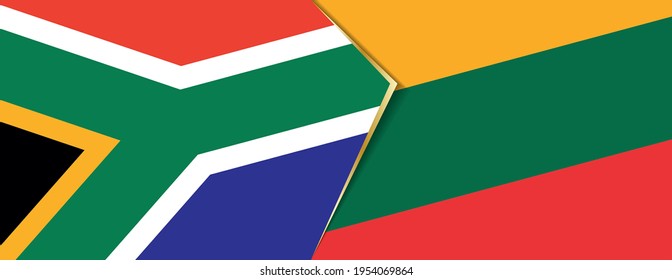 South Africa and Lithuania flags, two vector flags symbol of relationship or confrontation.