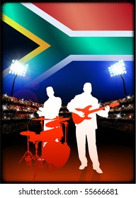 South Africa Live Music Band on Stadium Concert Background with Flag Original Illustration