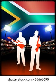 South Africa Live Music Band on Stadium Concert Background with Flag Original Illustration