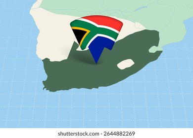 South Africa Location Highlighted on African Map with Flag Icon. Detailed Vector Design.