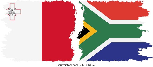 South Africa and Malta grunge flags connection, vector