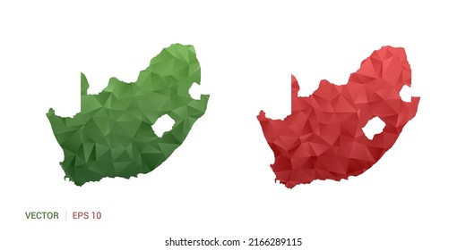 Mapa sudafricano del polígono vector abstracto conjunto color verde y rojo de la pareja.