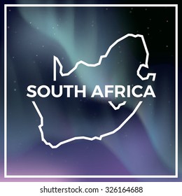 South Africa map against the backdrop of polar lights on the starry sky. Aurora Borealis abstract vector background. EPS10 contains transparency, mesh gradients used.