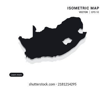 South Africa map black on white background with 3d isometric vector illustration