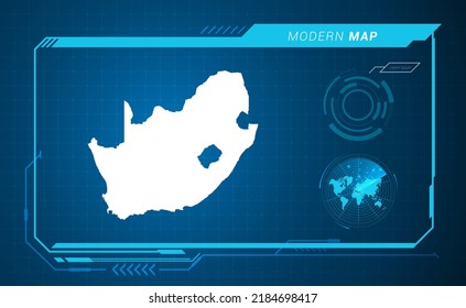 South Africa map of blue digital frame HUD, GUI, UI interface technology radar vector.