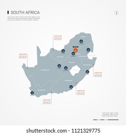 South Africa map with borders, cities, capital Pretoria and administrative divisions. Infographic vector map. Editable layers clearly labeled.
