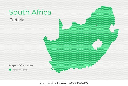South Africa Map with a capital of Pretoria Shown in a Hexagon Pattern. Silicon valley. United States vector maps.
