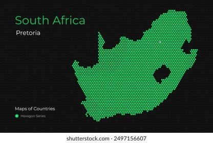 South Africa Map with a capital of Pretoria Shown in a Hexagon Pattern. Silicon valley. United States vector maps.