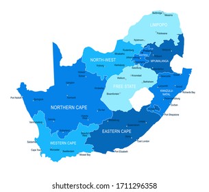 South Africa Map. Cities, Regions. Vector