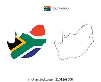 Südafrika Karte Stadtvektor geteilt durch Umriss Einfachheit Stil. Haben Sie 2 Versionen, schwarze, dünne Linie Version und Farbe der Landesflagge-Version. Beide Karten waren auf weißem Hintergrund.