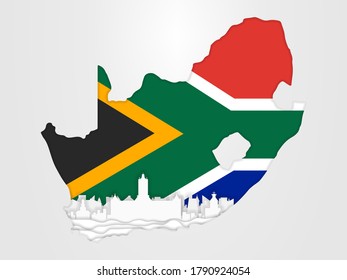 South Africa map concept with South Africa flag and famous landmarks of Cape Town city in paper cut style vector illustration