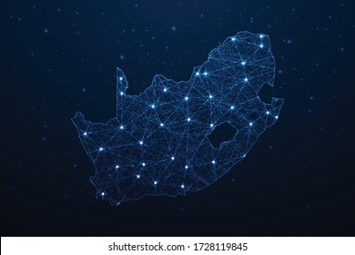 South Africa Map Connection. Abstract Digital Technology 3D Mesh Polygonal Network Line, Design Sphere, Dot And Structure On Dark Background. Vector Illustration EPS10.