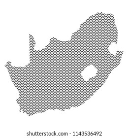 South Africa map country abstract silhouette of wavy black repeating lines. Contour of sinusoid curve. Vector illustration.