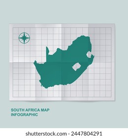 South Africa map country in folded grid paper