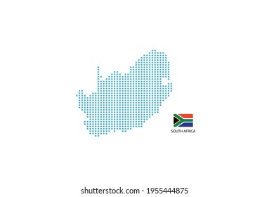 South Africa map design blue circle, white background with South Africa flag.