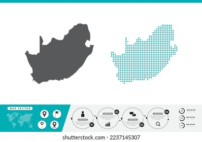 South Africa map of dots gray and green for presentation. Set couple pixel creative concept for infographic.