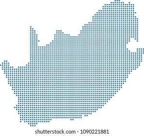 South Africa map dots vector outline blue background. Dotted map of South Africa. Creative pixel art map of South Africa with highly detailed border prepared by a map expert