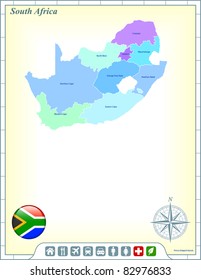 South Africa Map with Flag Buttons and Assistance & Activates Icons Original Illustration