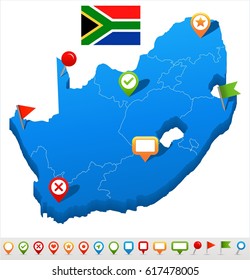 South Africa map and flag - highly detailed vector illustration