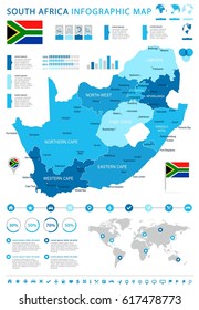 South Africa map and flag - highly detailed vector illustration