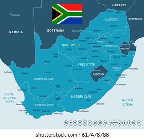 South Africa map and flag - highly detailed vector illustration