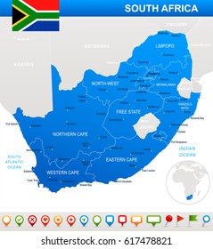 South Africa map and flag - highly detailed vector illustration