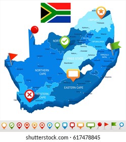South Africa map and flag - highly detailed vector illustration