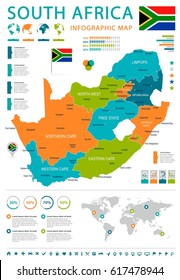 South Africa map and flag - highly detailed vector illustration