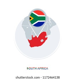 South Africa map and flag, vector map icon with highlighted South Africa
