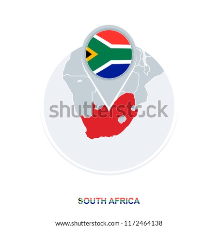 South Africa map and flag, vector map icon with highlighted South Africa