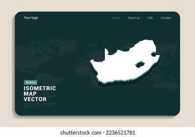 South Africa map green background with isometric vector. Web banner layout template.