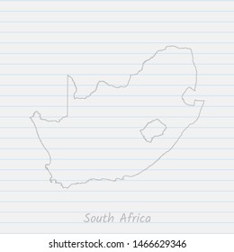 South Africa map hand drawn gray outline on notebook background. Vector Illustration EPS10.